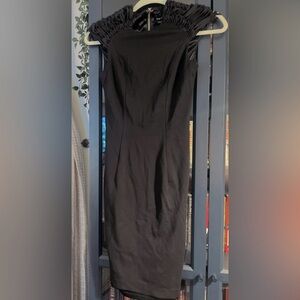 bebe Black Ruched Sleeve Wedding Dress